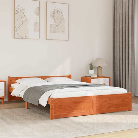 Bed Frame with Headboard Wax brown 140 x 190 cm Solid pine wood vidaXL (1/5)