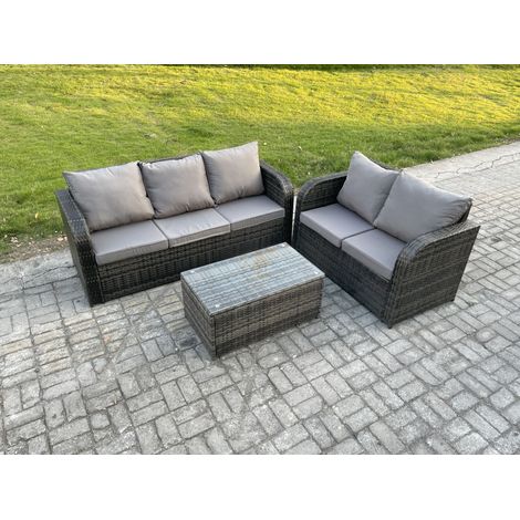 Fimous 5 Seater Rattan Wicker Garden Furniture Patio Conservatory Sofa Set with Rectangular Coffee Table 3 Seater Sofa Love Sofa (1/5)
