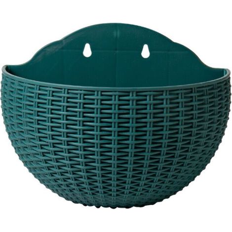 Petit pot de fleur hydroponique vert foncé imitation rotin suspendu, pot de fleur semi-circulaire sans poinçonnage suspendu adapté à la plantation de décoration de jardin