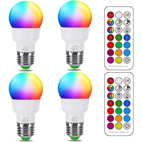  Ampoule Couleur LED, équivalent 40W, E27 Telecommande Blanc Chaud 2700K Changement de couleur Ampoule 5W (Lot de 4) (1/5)