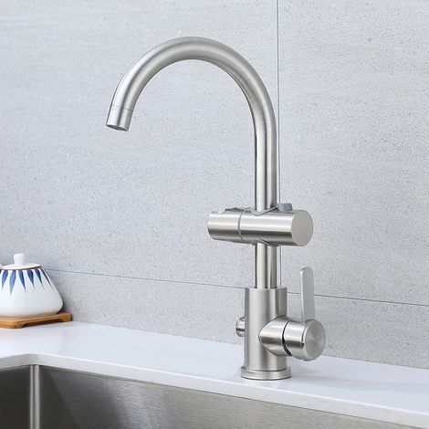 (Robinet Style2 uniquement) Robinet d'évier de cuisine avec douchette latérale, mitigeur eau chaude/froide, robinets rotatifs, douchette à double jet pour laver la vaisselle (1/5)