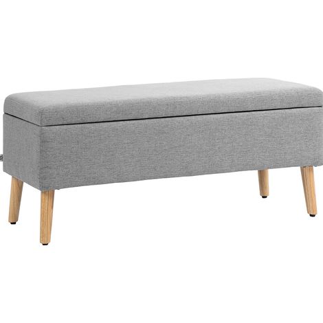 Banco con almacenaje 110 x 39 x 45 cm gris con efecto lino y madera de caucho HOMVRA (1/5)