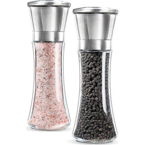 Ensemble de 2 moulins à sel et à poivre avec broyeur en céramique réglable, fabriqué en acier inoxydable de haute qualité. (1/5)