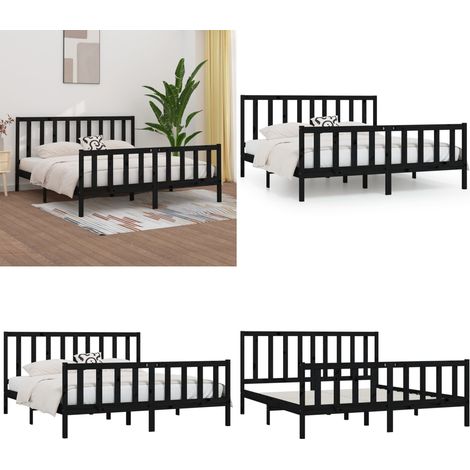 Estructura de cama de madera maciza negra 200x200 cm - Estructura de cama - Cama de pino