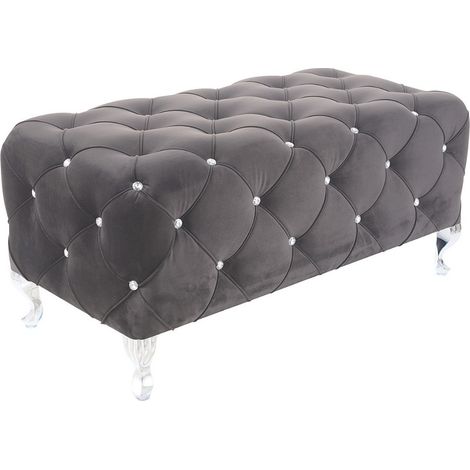 Pouf capitonné en velours gris avec pieds design en métal Lynda