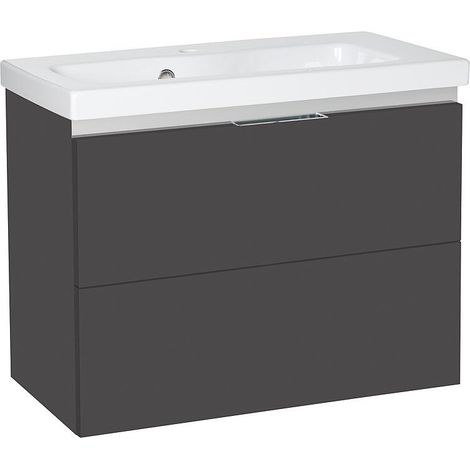 Meuble sous-vasque + vasque en céramique EOLA anthracite mat 2 tiroirs 710x580x380mm (1/3)
