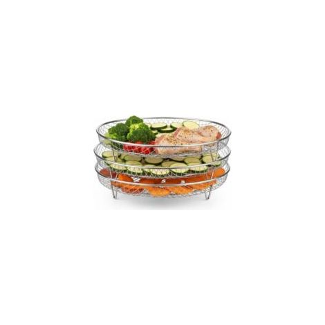 【3-in-1】Professionelles Heißluftfritteusen-Set, Heißluftfritteusen-Aufsatz, Zubehör, Dampfgrill, Dörrgerät-Aufsatz, Heißluftfritteuse und Toaster (rund, 20 cm) – Crezuo