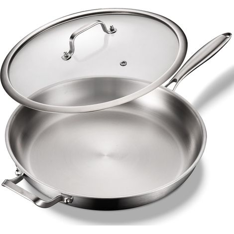 Poêle en acier inoxydable de 36 cm, 3 couches, jusqu'à 400 °C, chauffage rapide et uniforme, grande surface de cuisson, 14,2 pouces (1/5)