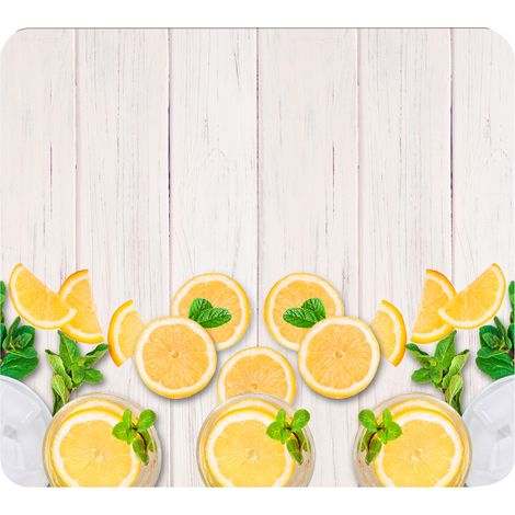 Wenko – Plaque de protection en verre 56x50cm – Protection murale cuisine – Planche à découper design – Motif citron multicolore