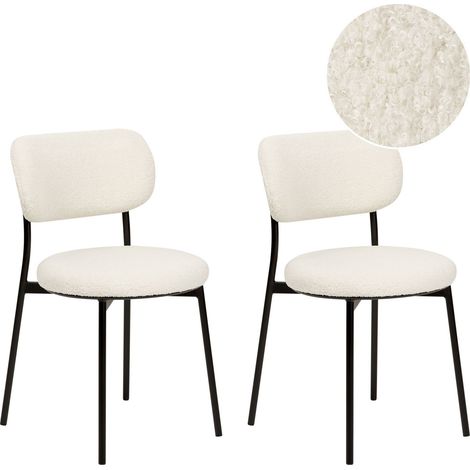 Esszimmerstuhl 2er Set CASEY Bouclé Cremeweiß
