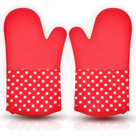 Gants cuisine résistants chaleur (300°C), maniques silicone, antidérapants, coton isolé, pour pizza, barbecue (19-33cm) (1/5)