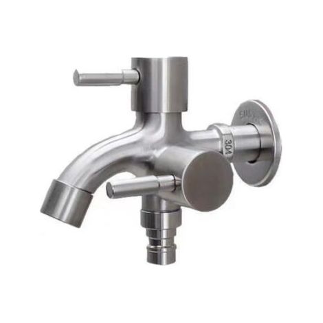 Robinet double pour machine à laver 1/2, robinet double en acier inoxydable, robinet mural pour machine à laver, robinet extérieur antigel 1/2 (1/4)
