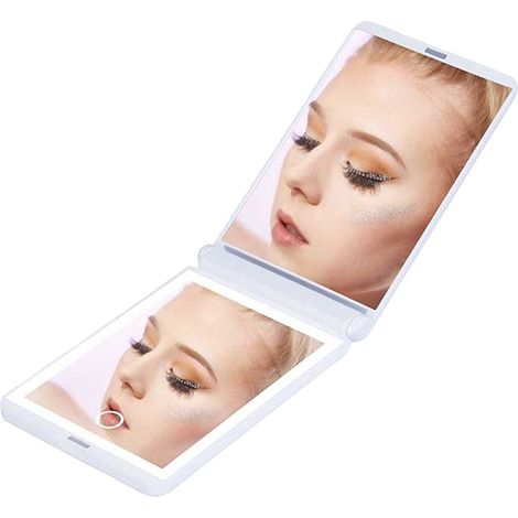 Miroir de poche pliable, miroir de poche LED USB avec grossissement x2, pliable à 300° et doté d'un interrupteur magnétique bilatéral, petit miroir de voyage à luminosité réglable, idéal comme cadeau (1/5)