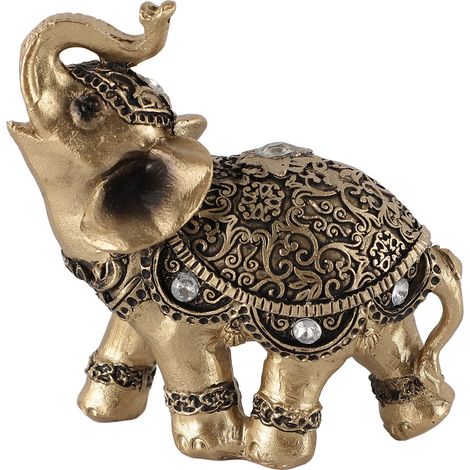 Statue Elephant Figurine décorative en résine dorée pour Feng Shui porte d'entrée bureau salon (1/5)