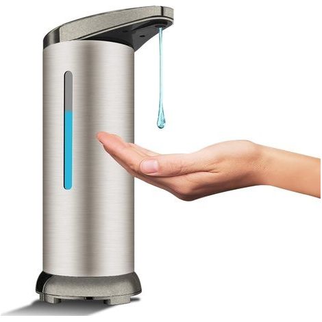 Distributeur de Savon Automatique en Acier Inoxydable, Distributeur de Désinfectant sans Contact avec Capteur Infrarouge, Interrupteur Réglable et Base étanche(Argent) (1/5)