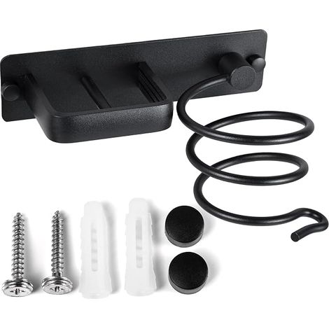 Porte Sèche Cheveux Support de Lisseur en Aluminium avec Range-Câbles Mural Fer à Lisser Brosses à Cheveux pour Organisateur Hôtel de Chambre à Coucher de Salle de Bain Salon de Coiffure Noir (1/5)