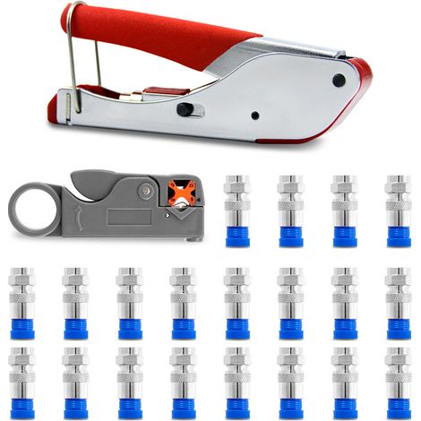 Kabelabisolierzange, Crimpzange mit 20 F-Steckern, Koaxialkabel-Kompressionswerkzeug-Set, Rg59, Rg6 Doppelklingen-Crimpzange, Drähte, Crimp-Set