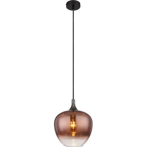 Lampada a sospensione in vetro rame Lampada a sospensione retrò per sala da pranzo nero-cromo, metallo, attacco E27, DxH 24x120 cm (1/4)