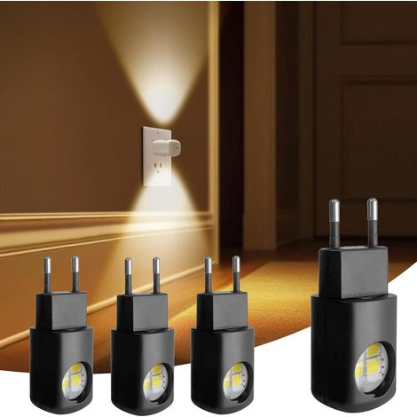 (Noir Lot de 4) Veilleuse LED murale, mini veilleuse LED à brancher, idéale pour la chambre, la salle de bain, les escaliers et le couloir [Classe énergétique A] (1/5)