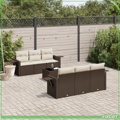 Salon de jardin - Ensemble 7 pcs modulable - Résine tressée marron - Rangement étanche - Coussins déhoussables (1/3)