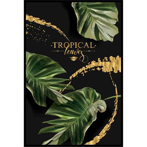 Affiche encadrée tropicale feuilles exotiques fond noir