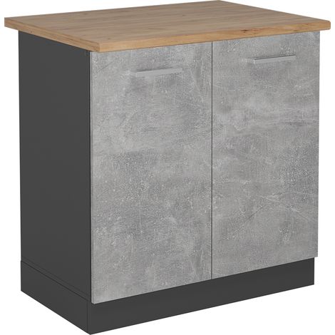 Meuble bas sous-évier R-Line, Béton, 80cm , PT Chêne, Vicco (1/5)