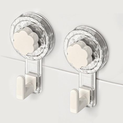 Crochet ventouse extra puissant pour serviette de salle de bain, réutilisable pour cuisine, camping & voiture (lot de 2, transparent + blanc, 11,2 x 6,2 x 4,3 cm) (1/5)