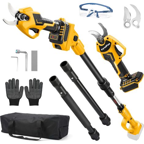 2-in-1 Sécateur Électrique Avec Perche pour 20V Batteries 30mm Secateur Electrique Sans Fil, 2M Perche Télescopique, Perche Élagueuse pour Jardinage Arbres, Fleurs, Sans batterie (1/5)