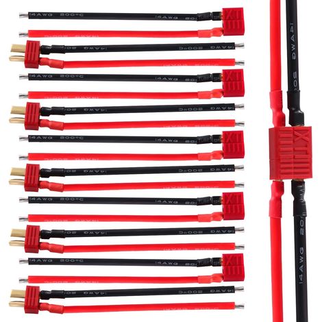 5 Paires Connecteur T Mâle Femelle, Fil Silicone 14 AWG, Cuivre Étamé, Pour Batterie RC ESC (1/5)