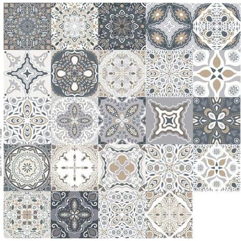 24 pièces Autocollants de Carreaux rétro marocain Style Auto-adhésif de Mosaïque carrelage Mural Sticker Autocollant de Carrelage Carreaux Bricolage pour Maison Salle Bains Cuisine (15x15cm/5.