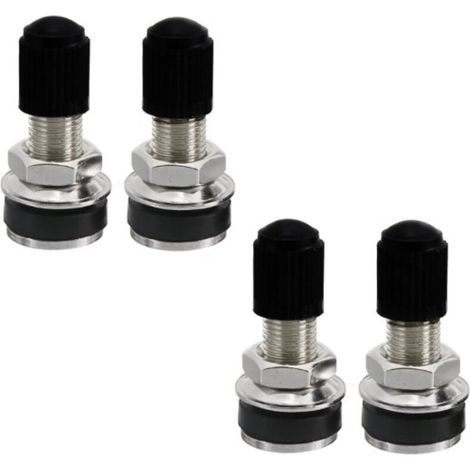 Válvulas sin cámara para neumáticos de coche/moto de 4 piezas, vástagos de válvula metálicos con tapas antipolvo - 15x32 mm (1/4)