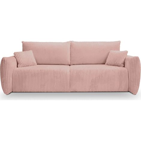 ELIO - Canapé droit convertible velours côtelé 3 places Rose (1/5)