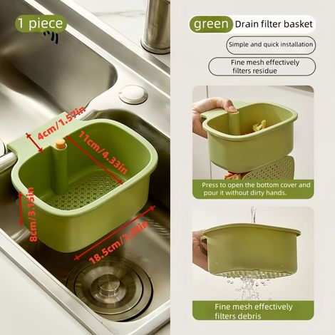 Cesto de Desagüe - Filtro para Fregadero de Cocina - ABS - Verde - 18,5 x 11 x 8 cm - 1 Unidad (1/5)