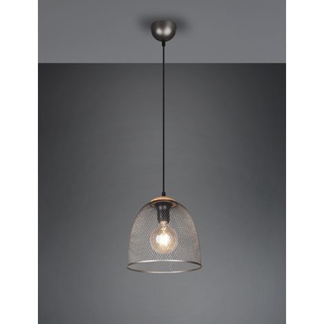 Hängelampe Pendellampe Esstischleuchte silber 1 flammig Höhenverstellbar Gitterschirm, Metall Holz, 1x E27 Fassung, DxH 25x150 cm (1/5)