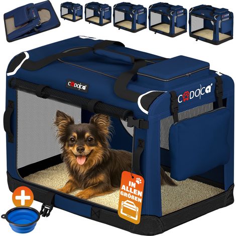 CADOCA Cage de transport pour animaux chien chat rongeur Respirant Pliable Sac de transport Matelas douillet Sac Panier S - Bleu marin