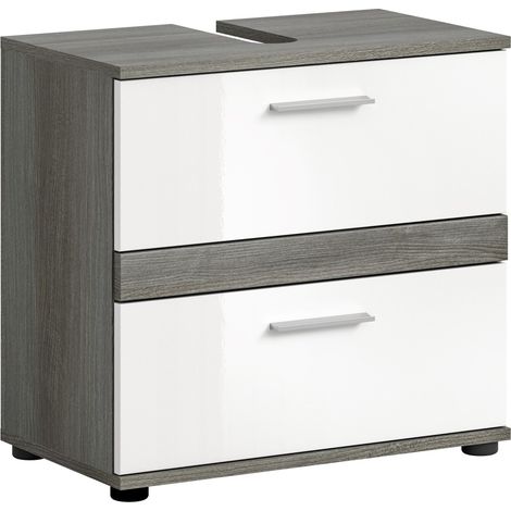 Möbelwaschtisch WILLIAM – Dunkelgrau und Weiß – 60x57x34 cm – 2 Schubladen