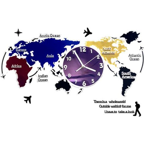 montresGrande horloge murale décorative sans cadre, carte du monde, mouvement silencieux, style moderne à faire soi-même, lumineuse (1/5)
