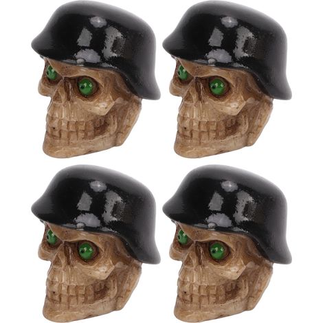 4-teiliges Set Totenkopf-Reifenventilkappen, schwarzer Helm, Gummiringe, universell für Auto, Motorrad, Fahrrad, SUV, Van. (1/5)