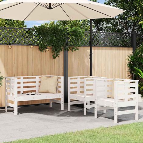 vidaXL Salon de jardin 3 pcs blanc bois massif de pin (1/5)