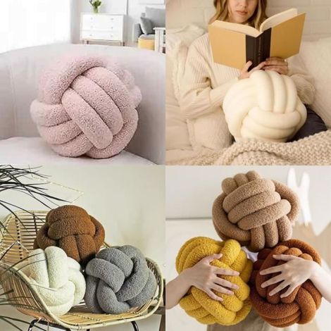 Coussin - Jolie décoration - Oreiller à nœuds - Couleur rose - Style enfant - Forme ronde (1/4)