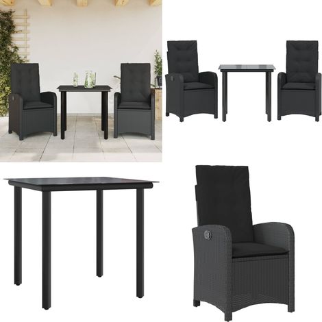 Ensemble à manger de jardin avec coussins 3 pcs Noir - Chaise de jardin - Table de jardin (1/5)