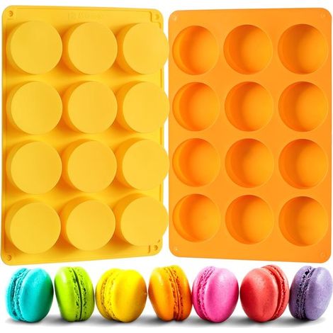 2 Silikonformen für Schokoladenkekse, runde Silikonform mit 12 Fächern, Backform für Schokolade, Kekse, Bonbons, Mini-Kuchen und Gelee (orange + gelb) (1/4)