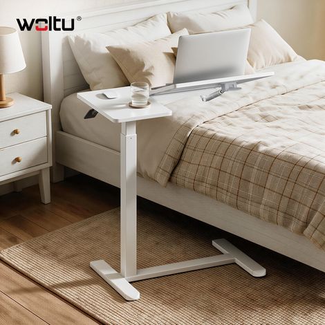 WOLTU Standing Desk Height Adjustable 74–110 cm, with 60° Tilting Tabletop, Hidden Castors, Mobile Laptop Desk for Home Office Sofa Bed Working, White (1/5)
