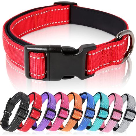 Collier pour chien réglable avec rembourrage doux et bandes réfléchissantes, collier de sécurité durable pour animaux de compagnie