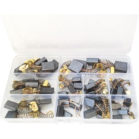 Lot de 80 balais de charbon de rechange pour outils électriques - 10 tailles - Pour marteau perforateur, perceuse, meuleuse d'angle (1/5)