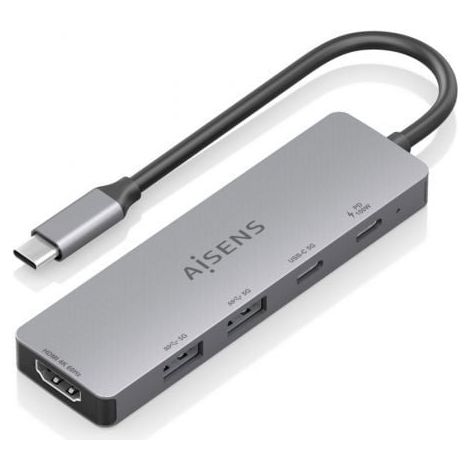 Aisens - usb-c dock 5 en 1, usb-c a 1xhdmi 2xusb-a 1xusb-c 1xusb-c pd, gris, 15cm