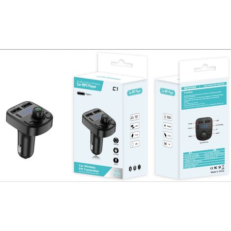 C-series car charger, FM frequency digital display, Bluetooth player, car cigarette lighter, PD fast charger wholesale - Black (1/3)