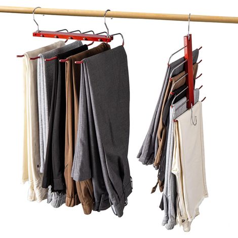 Youyijia 5-Layer Trouser Hangers Space Saving 2-Pack Multi-Functional Wardrobe Organizers Non-Slip Pants Hangers Closet Organizers for Jeans Clothes Scarves and Towels (Mahogany) (1/5)