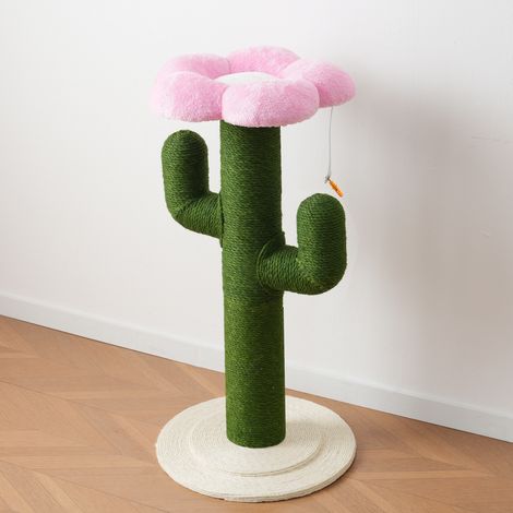 Arbre à chat cactus 90 cm avec poteau griffoir en sisal épais 10 cm, plateforme fleur, dispositif anti-basculement, compact pour petit espace vert  CHICFURN (1/5)