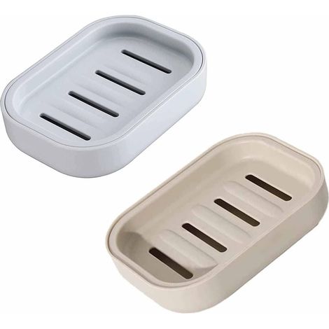 Ensemble de 2 porte-savons de salle de bain avec trous de drainage pour garder le savon au sec, porte-savon facile à nettoyer (1/3)